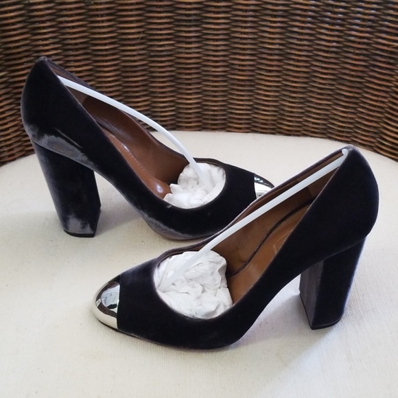 AQUAZZURA Silver Tip 4" Suede Block Heel Sz 7.5 - Picture 4 of 5